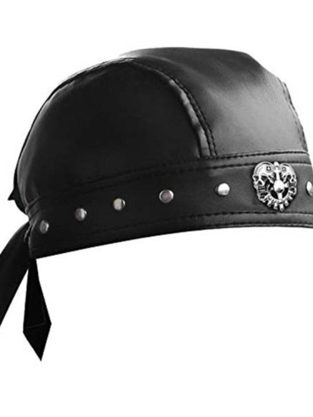 Leather Skull Cap Bandana Doo Rag Motorcycle Biker Head Wrap Adjustable Black